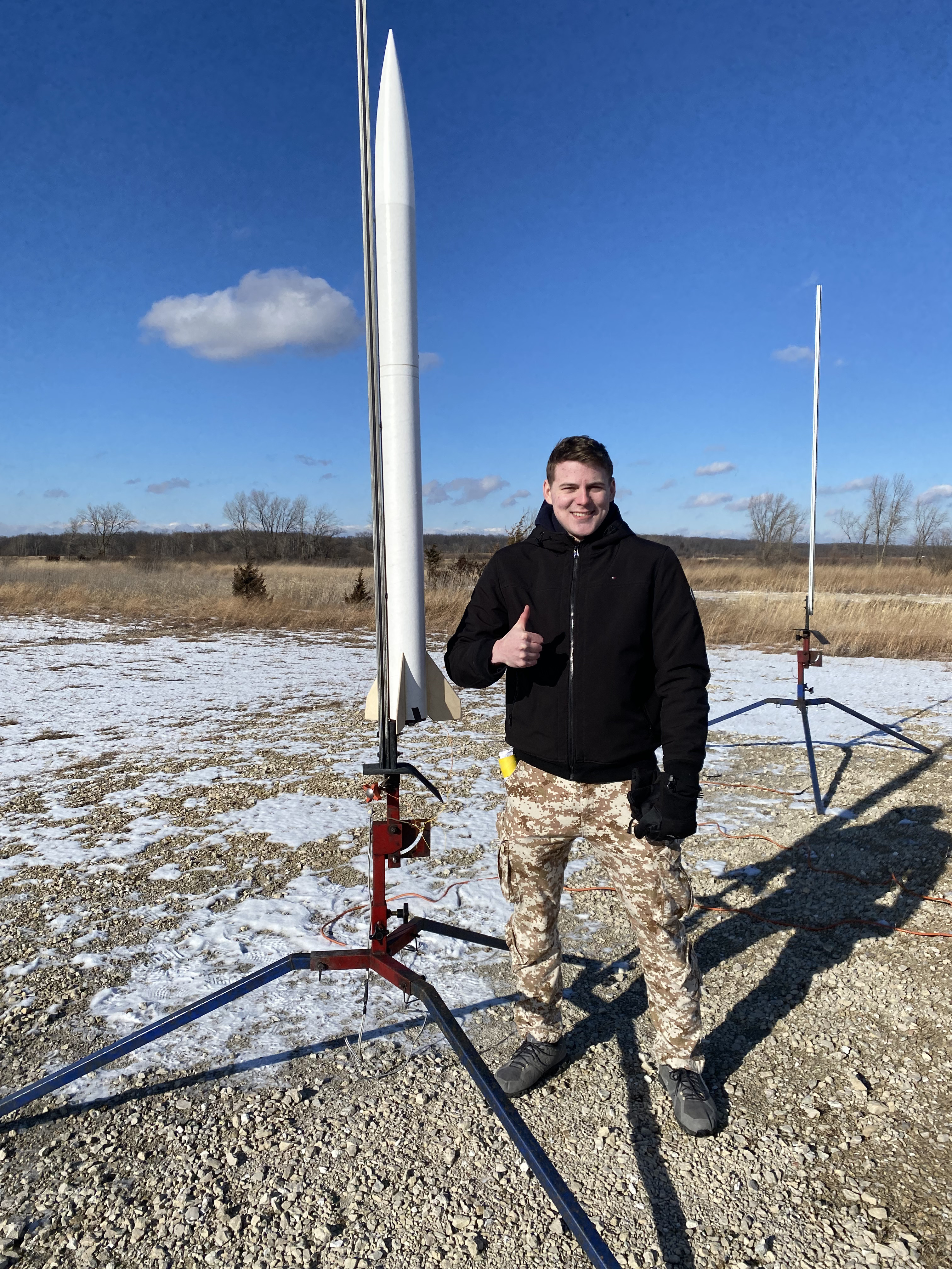 The Flying Lobster rocket on the field before certification launch