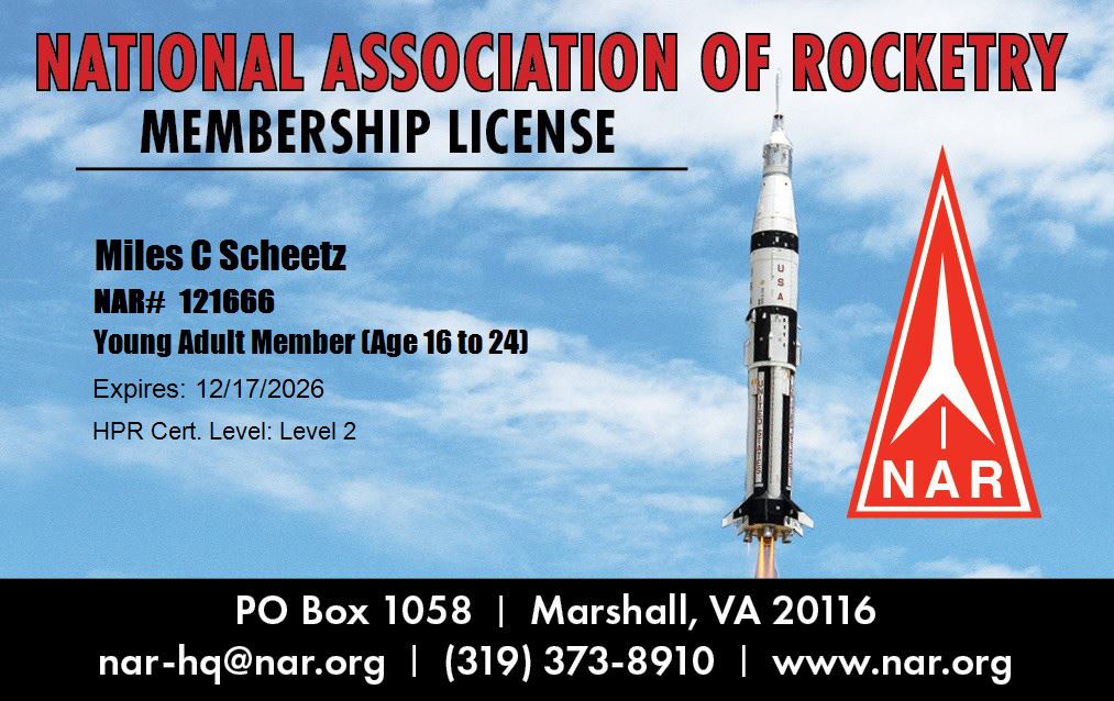 NAR high power rocketry certification card